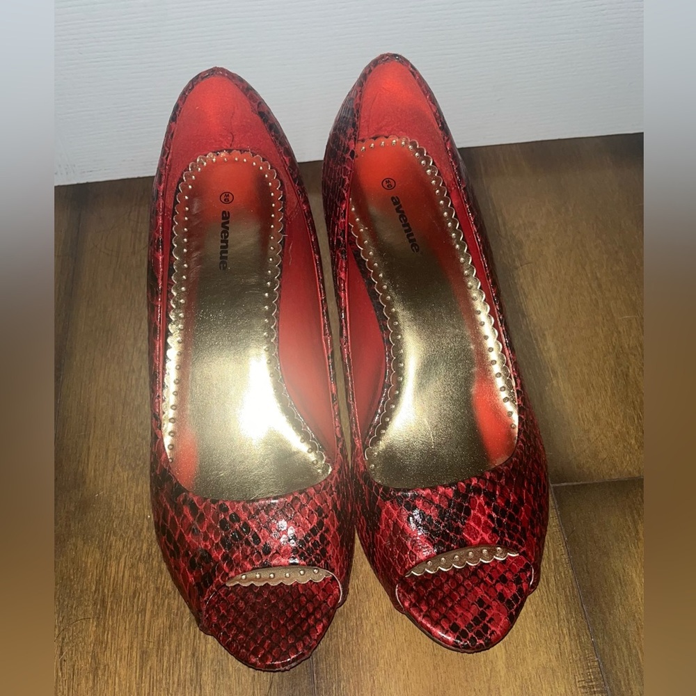 Avenue Snakeskin Red Peep Toe Heels